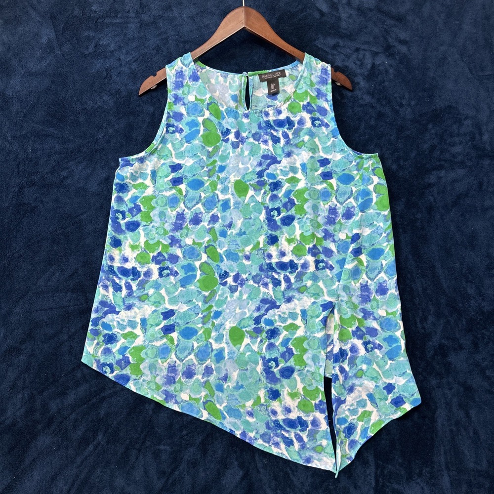 Rachel Zoe Womens Watercolor‎ Print Tank Top Size Large Side Slit Beach Resort